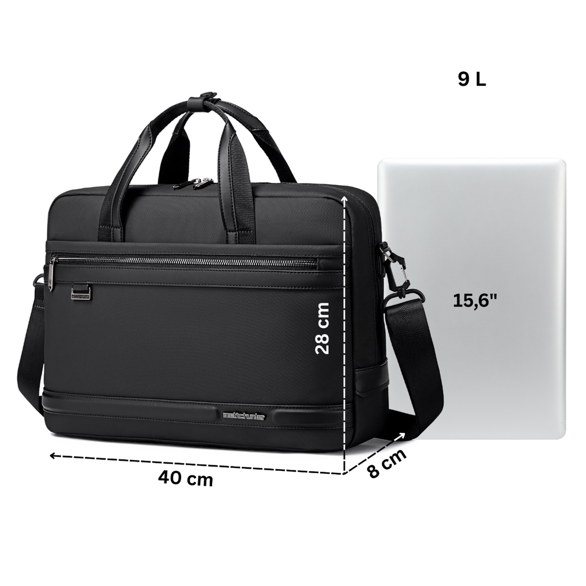 Torba na ramię czarna na laptop 15,6 na A4 9L biznesowa do pracy na studia