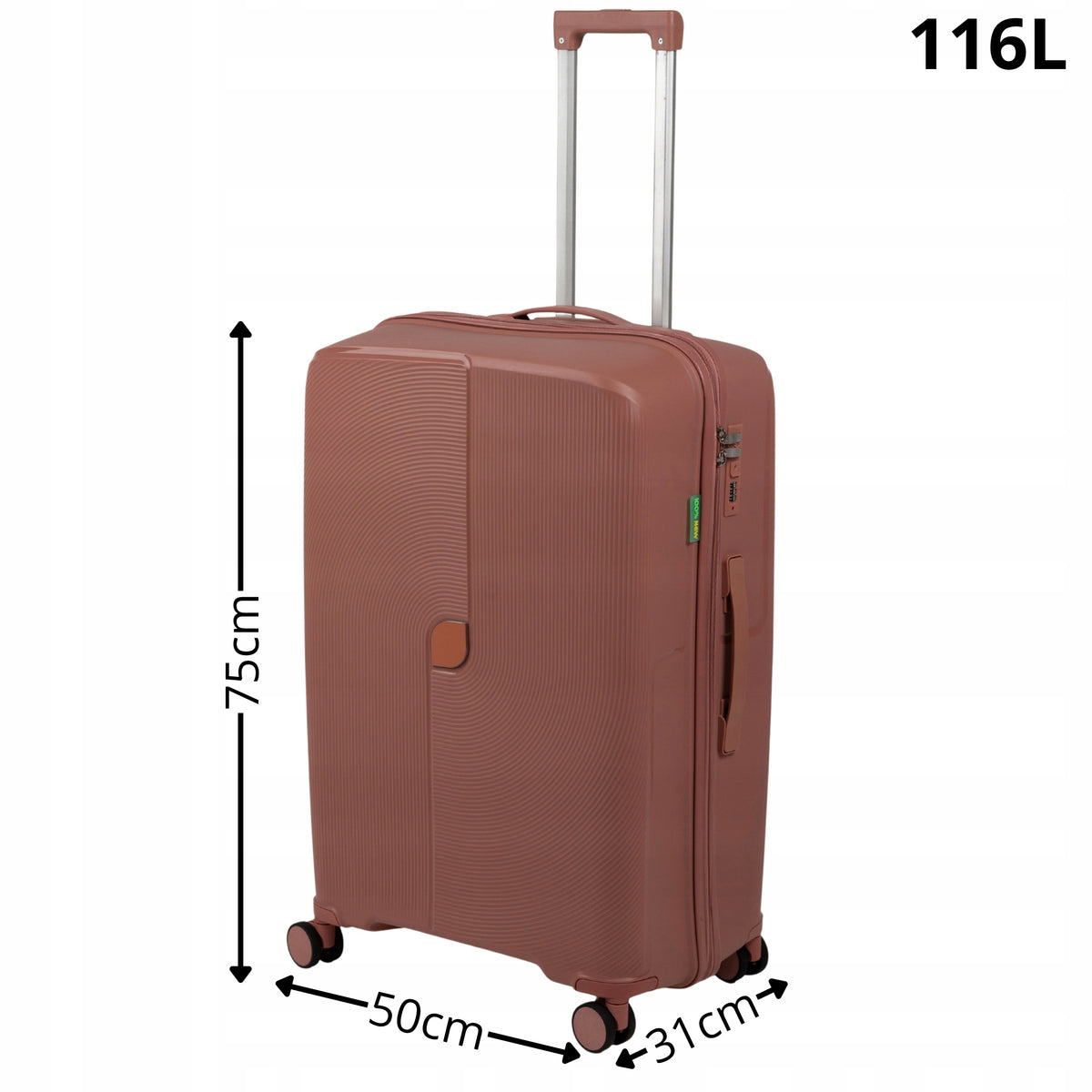 Duża walizka podróżna różowo-złota na kółkach - elegancka i pojemna walizka do samolotu Wowbag 7918 L rose gold