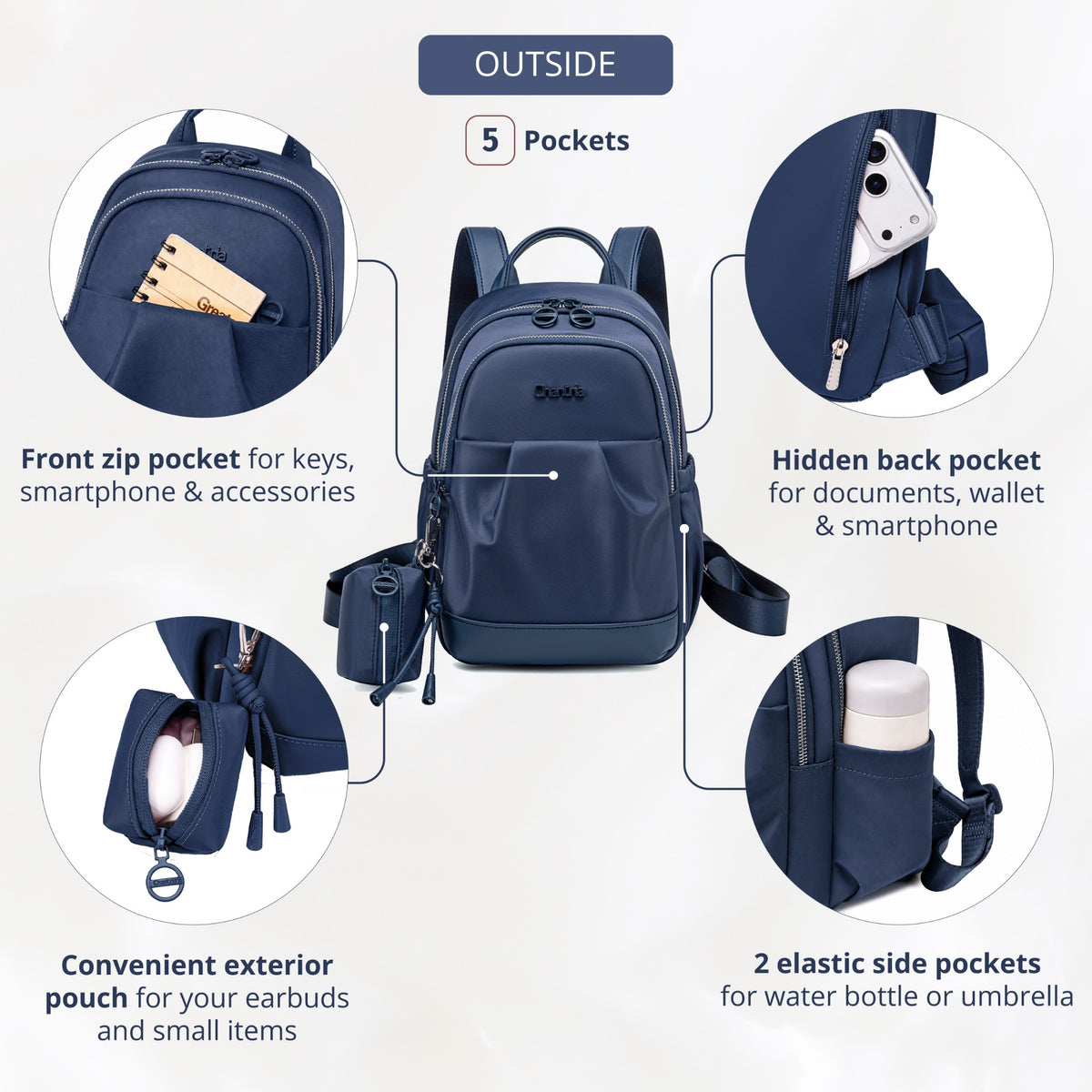 Compact Women's City Backpack Chantria | 2 Compartments, 10 Pockets | Fits 11" Tablet | Earbuds Case – Blue