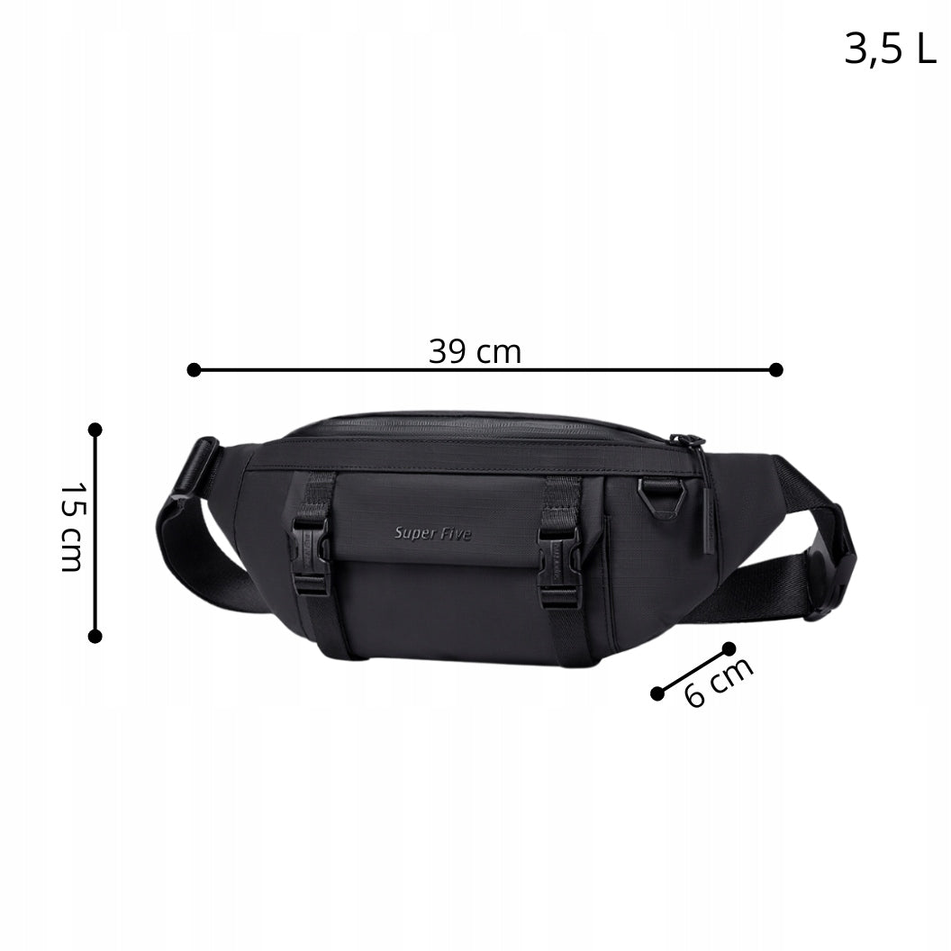 Nerka męska czarna wodoodporna miejska na pas i ramię stylowa funkcjonalna 3,5 L Super Five FXB755Black