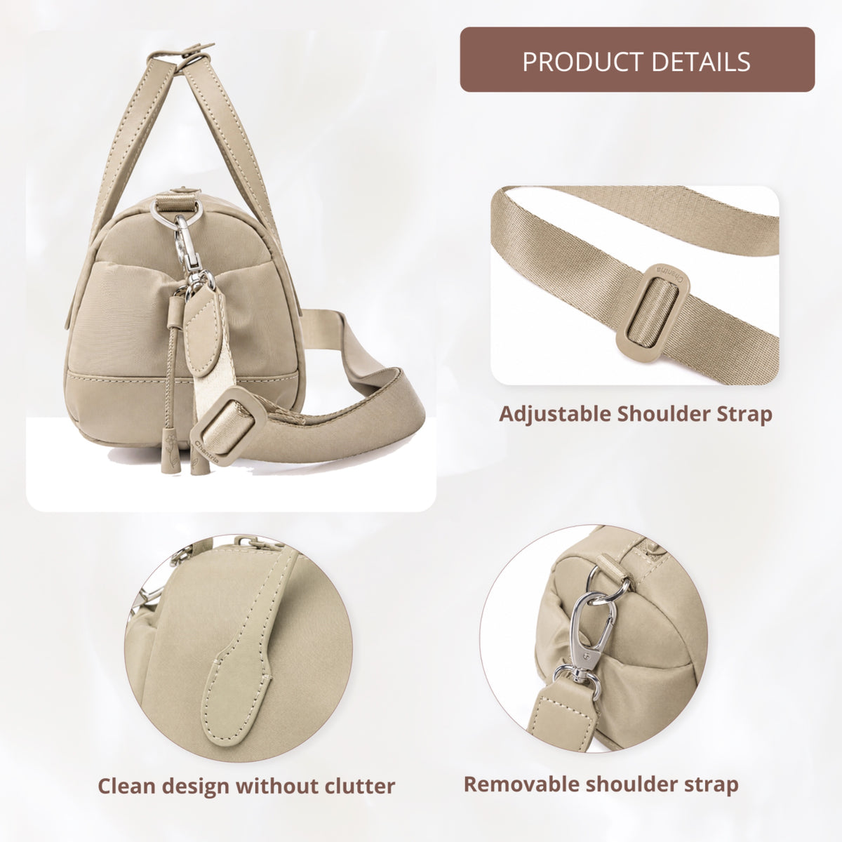 Women's Barrel Cylinder Shoulder Bag Chantria | For Phone, Documents and Essentials | Waterproof Nylon – Beige