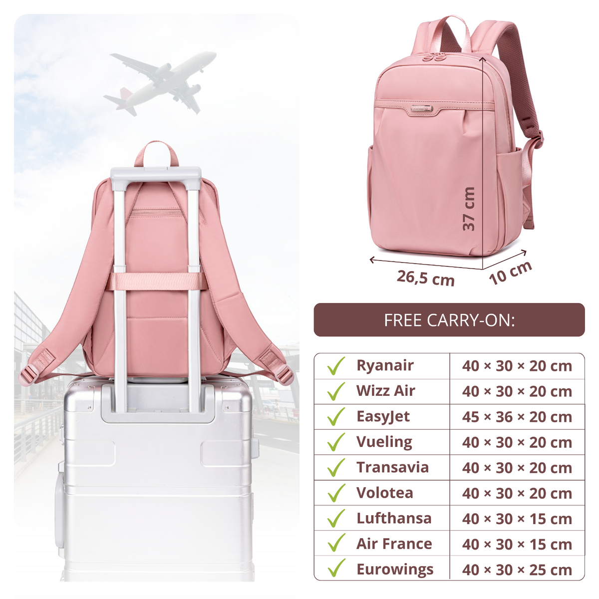 Women's Elegant City Backpack | Lightweight Water-Resistant | Fits MacBook – Powder Pink