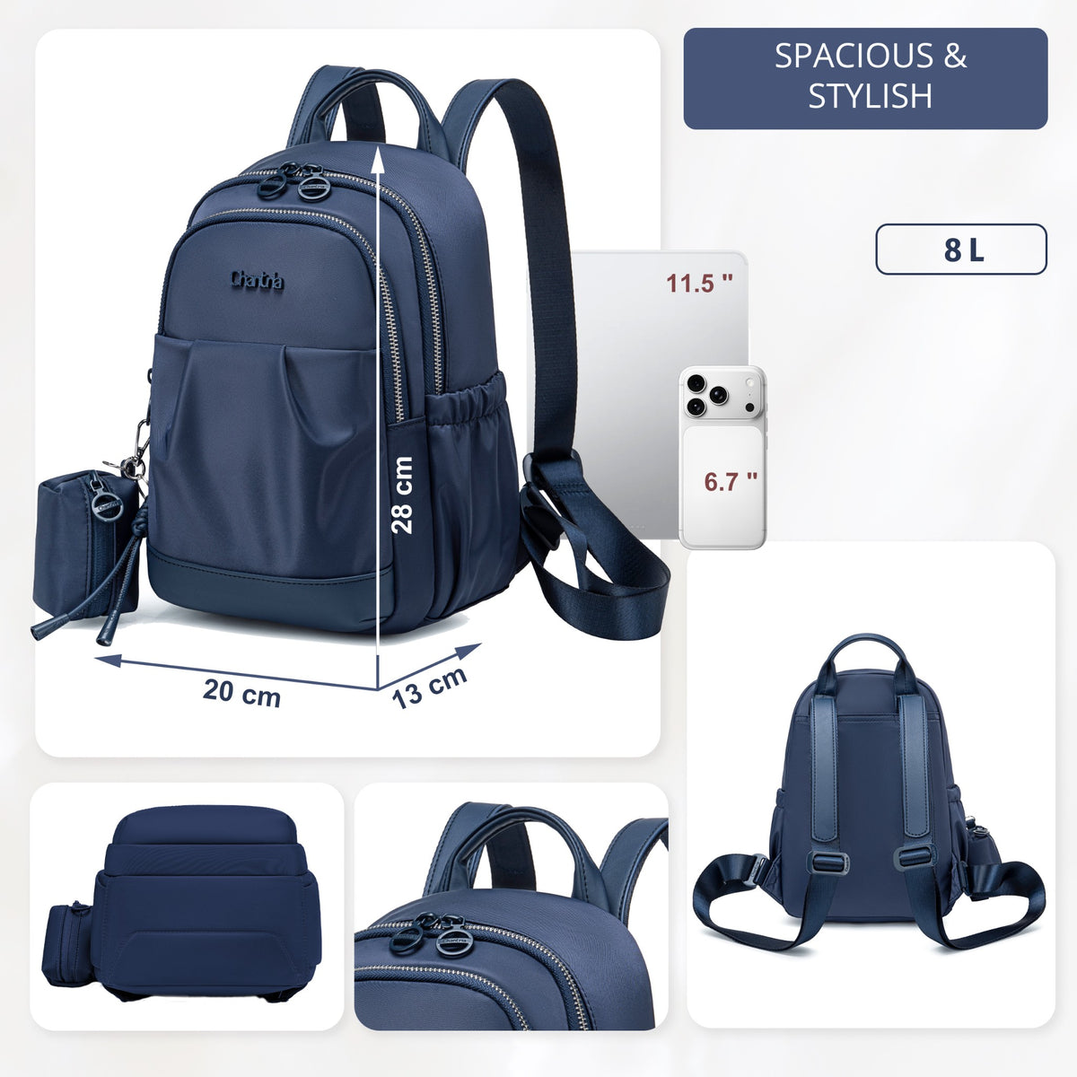 Compact Women's City Backpack Chantria | 2 Compartments, 10 Pockets | Fits 11" Tablet | Earbuds Case – Blue
