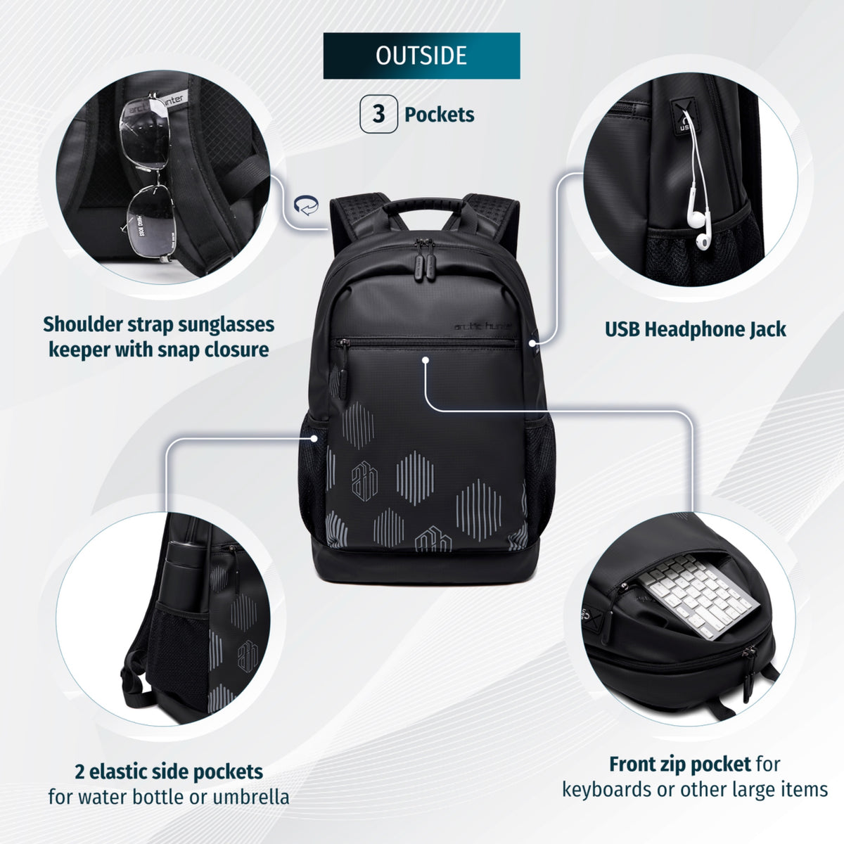 Lekki plecak młodzieżowy do szkoły na uczelnię | Laptop 15.6" | Stylowy czarny plecak miejski