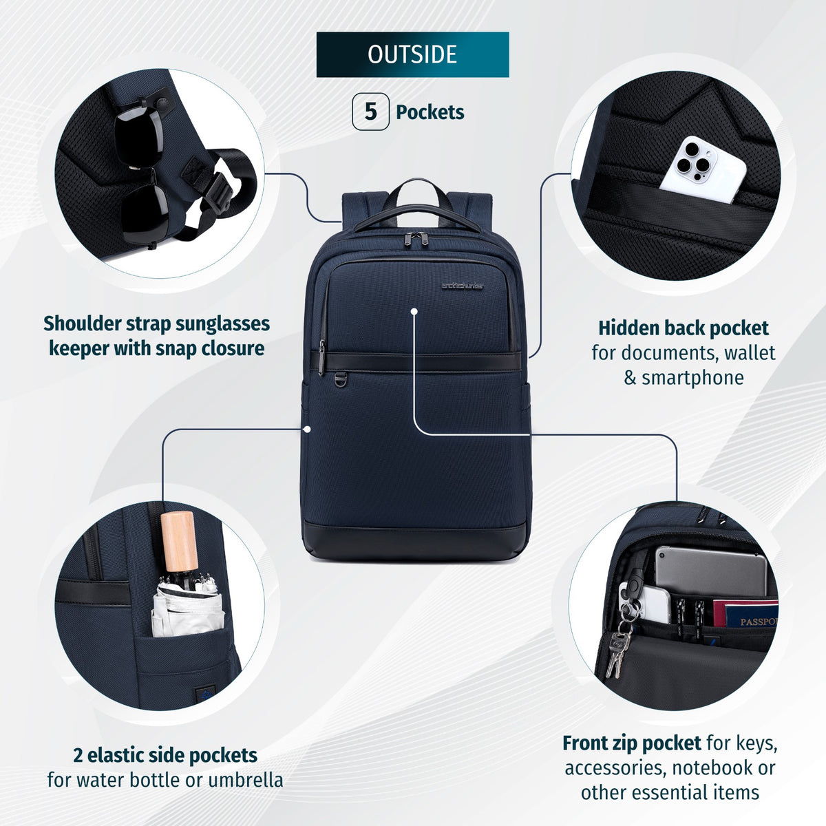 Business City Backpack Arctic Hunter | 15.6" Laptop | Water Resistant – Blue