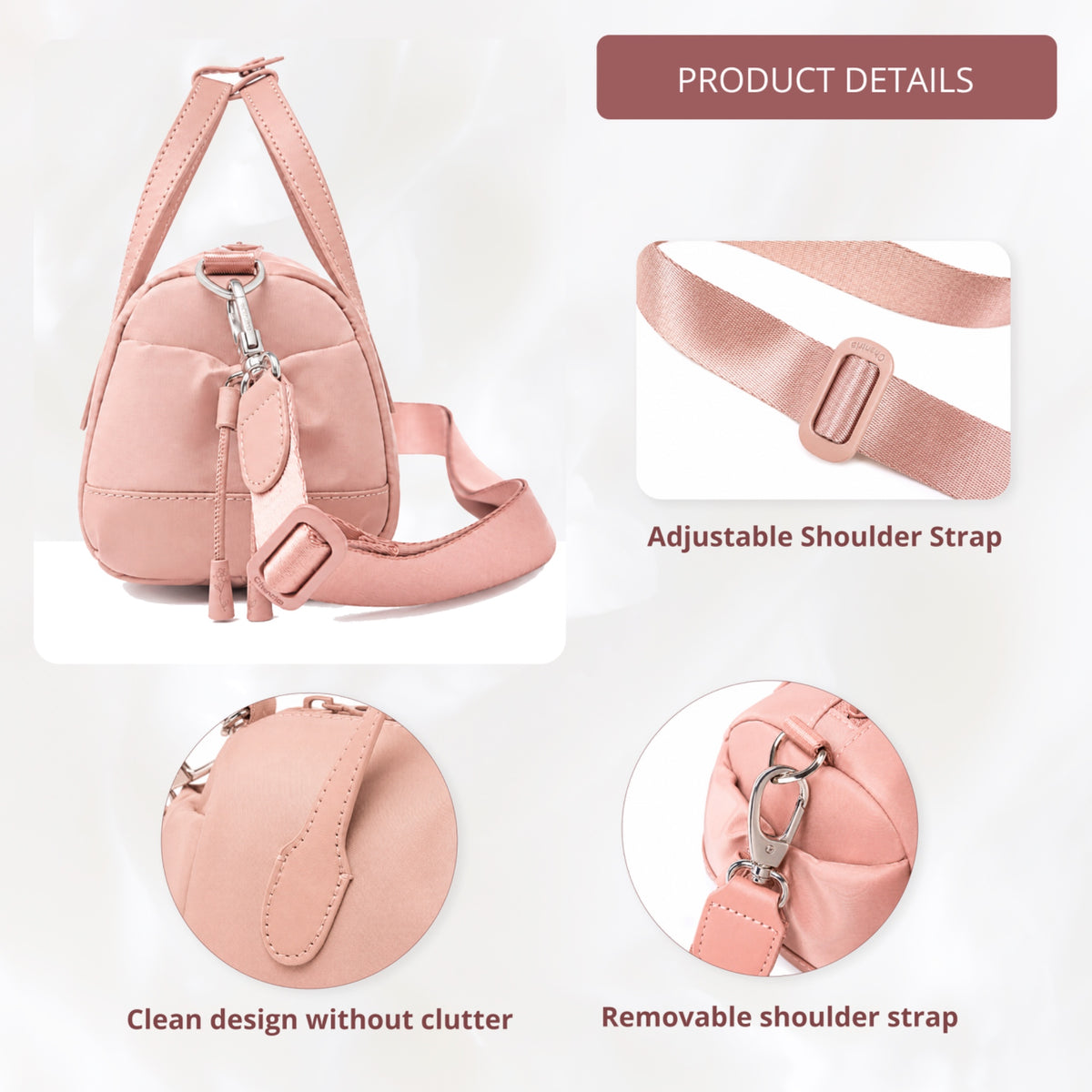 Women's Barrel Cylinder Shoulder Bag Chantria | For Phone, Documents and Essentials | Waterproof Nylon – Powder Pink