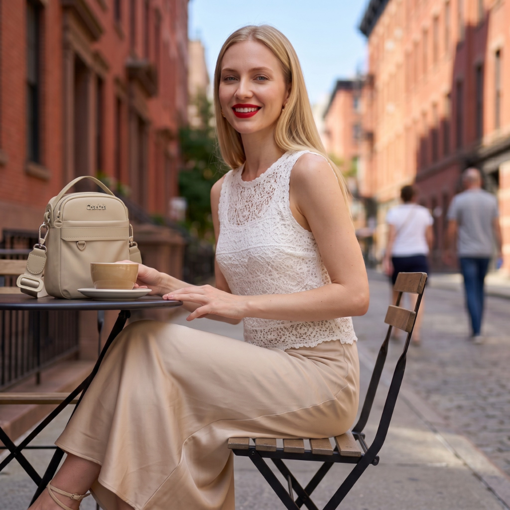 Women's Crossbody Shoulder Bag Chantria | For Phone, Documents and Essentials | Waterproof Nylon – Beige
