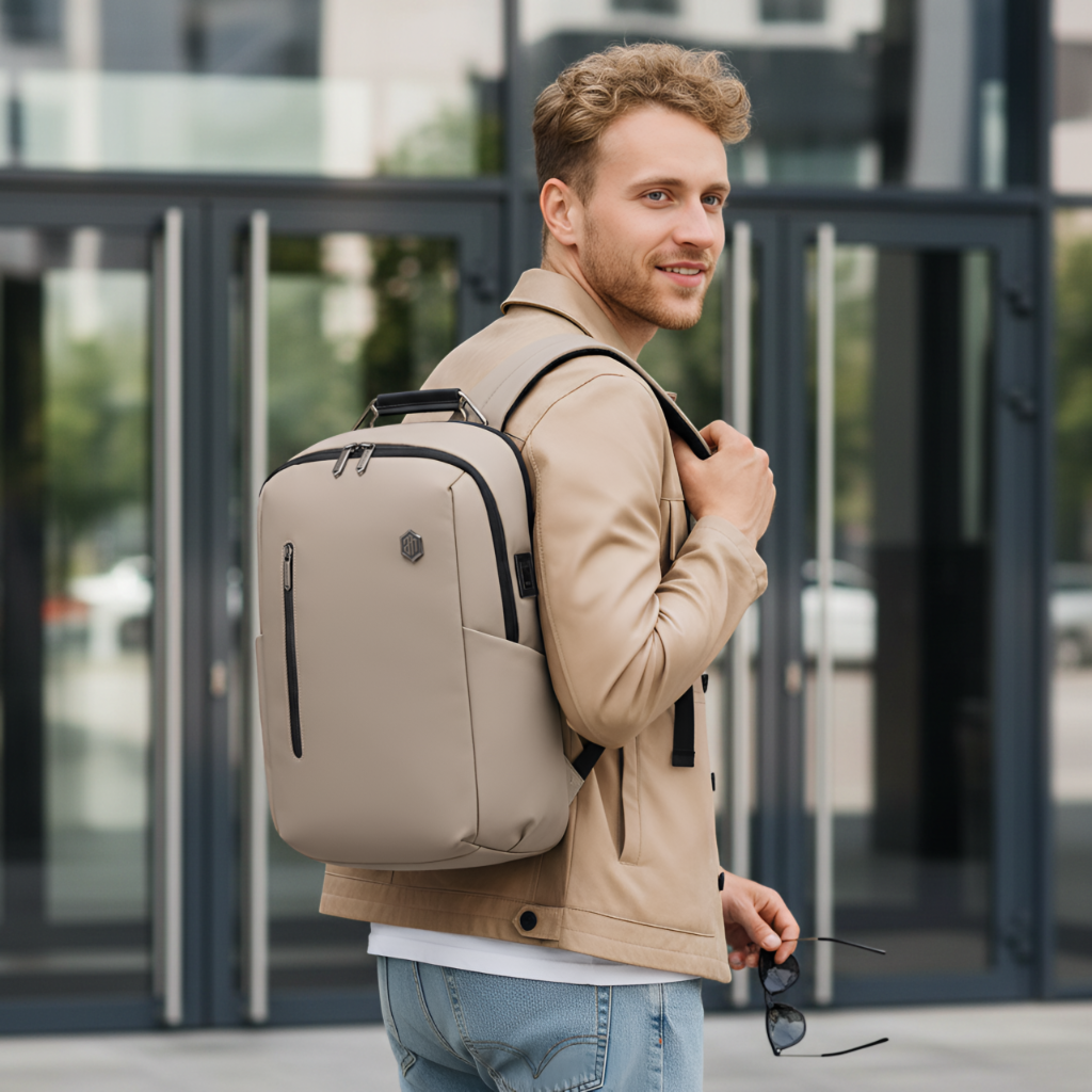 Smart City Work Travel Backpack | Laptop Storage 15,6"| USB Port – Beige