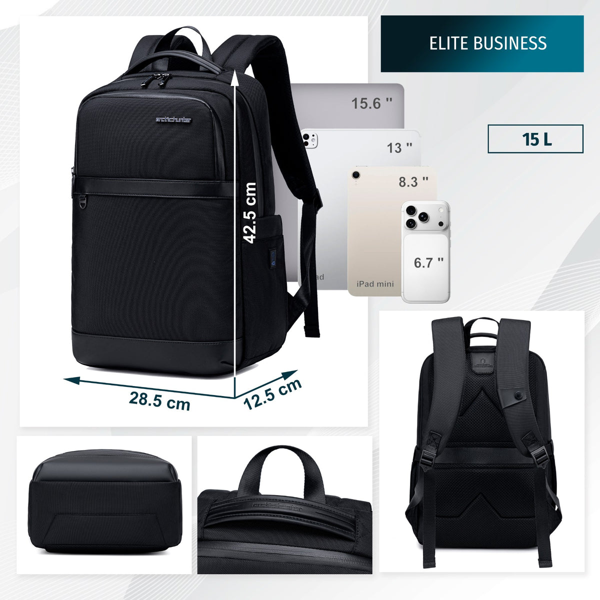 Plecak biznesowy miejski Arctic Hunter | Laptop 15.6" | Wodoodporny – Czarny