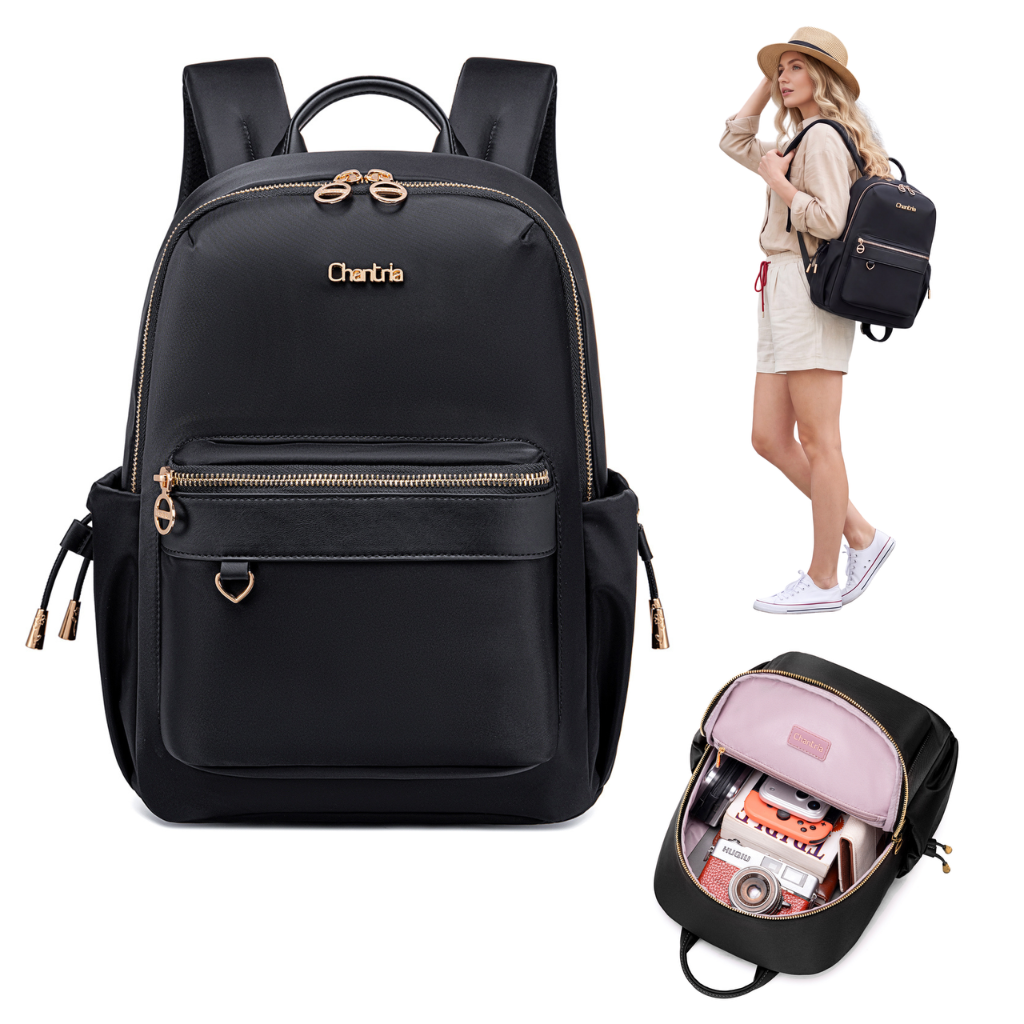 Women's City Backpack Chantria Elegant | Fits MacBook Air 13" & iPad | Smart Multi-Pockets & Anti-Theft | Everyday Casual & Travel | Luggage Strap – Black