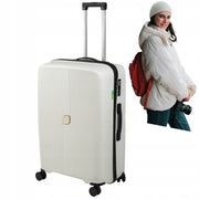 Walizka podróżna duża biała na kółkach - elegancka, lekka i pojemna walizka do samolotu Wowbag 7918 L white