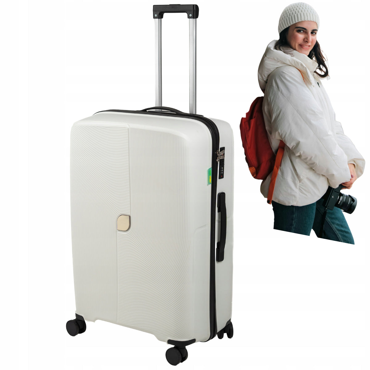 Walizka podróżna duża biała na kółkach - elegancka, lekka i pojemna walizka do samolotu Wowbag 7918 L white