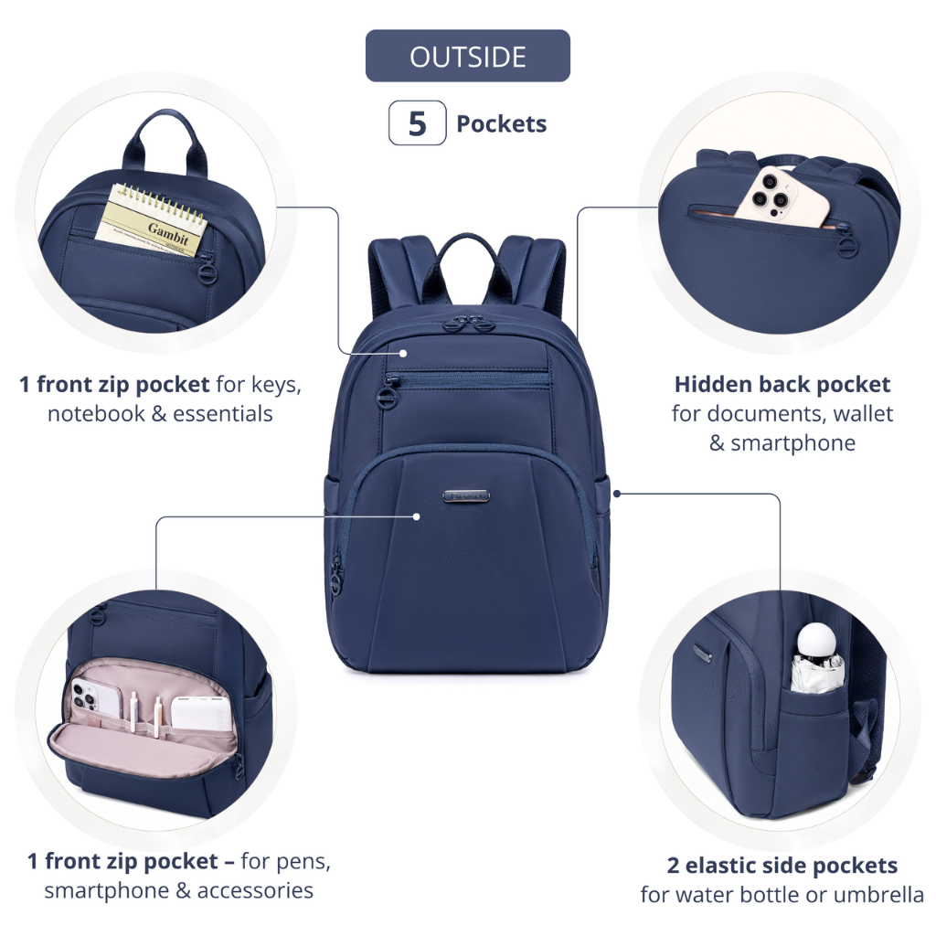 Women's Elegant City Backpack Chantria lightweight | Fits iPad Tablet | Waterproof Nylon – Blue
