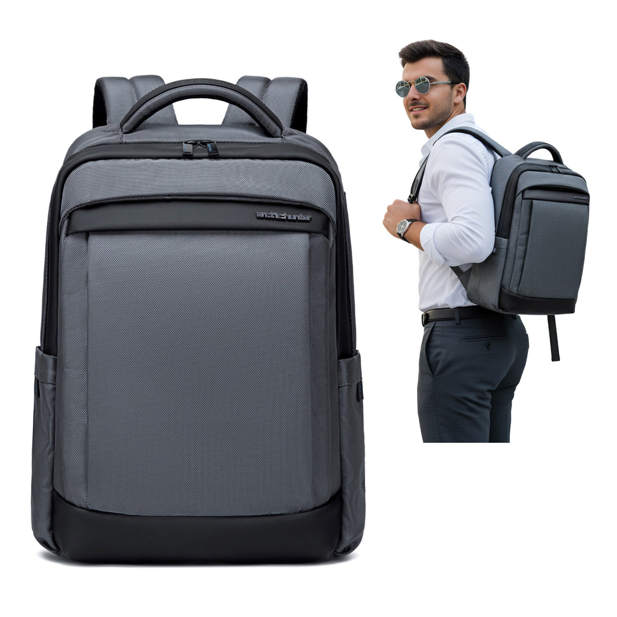 Men's Work & Study Backpack Arctic Hunter | 15.6" Laptop | Water Resistant – Grey