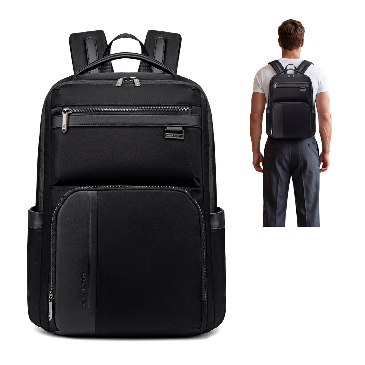 Arctic Hunter Functional Business & Travel Backpack | 15.6" Laptop Compartment | 17 Pockets – Black