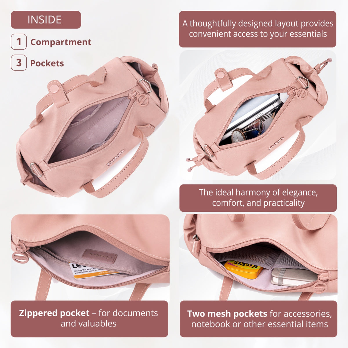 Women's Barrel Cylinder Shoulder Bag Chantria | For Phone, Documents and Essentials | Waterproof Nylon – Powder Pink