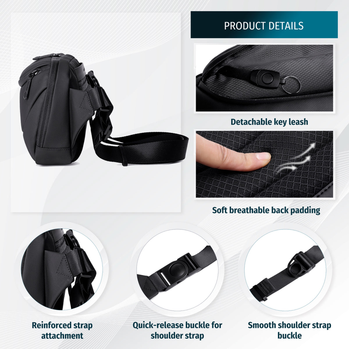 Crossbody Sling Waist Bag Arctic Hunter | Phone & Documents | Key Clip | Anti-Theft Pocket – Black
