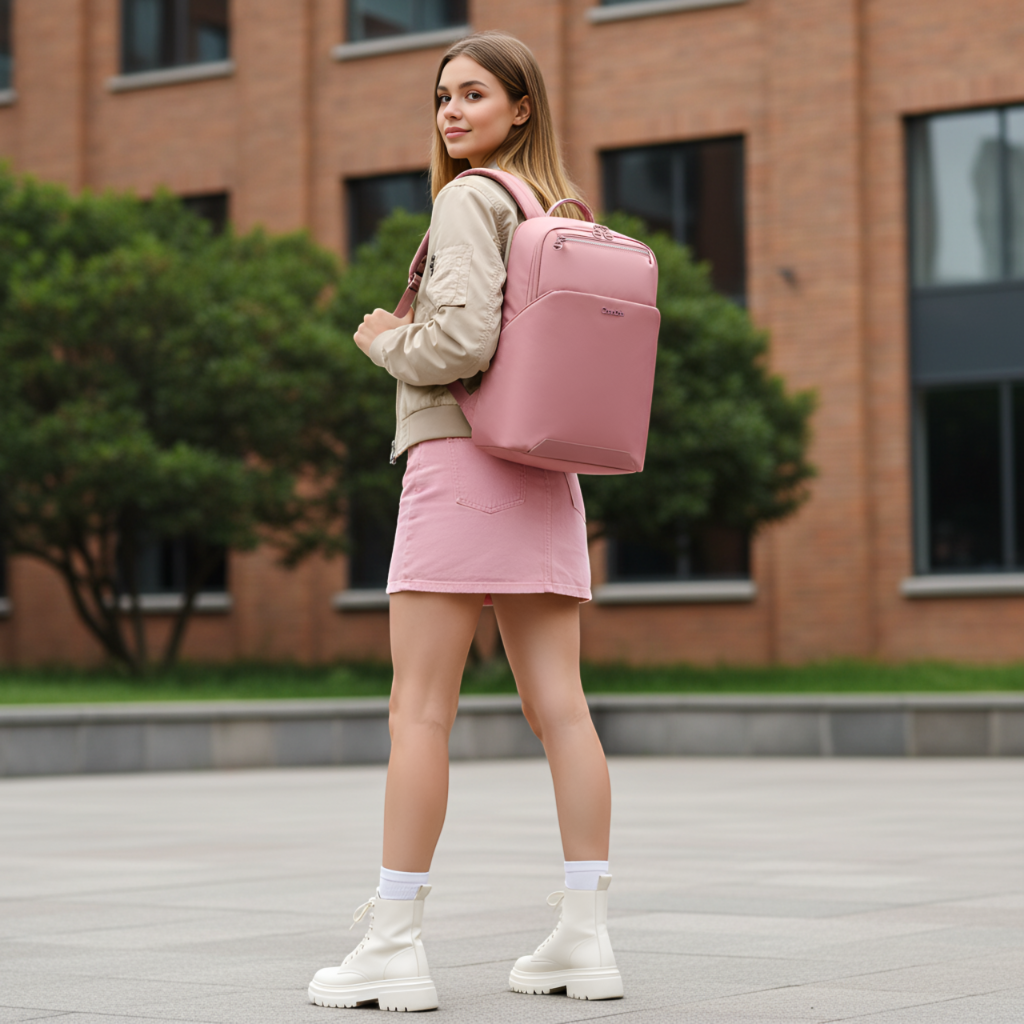 Plecak damski miejski Chantria elegancki | Na laptop 15,6" teczki A4 i książki | Do pracy na uniwersytet i styl biznesowy | Dwukomorowy | Pas na walizkę – Antyczny róż