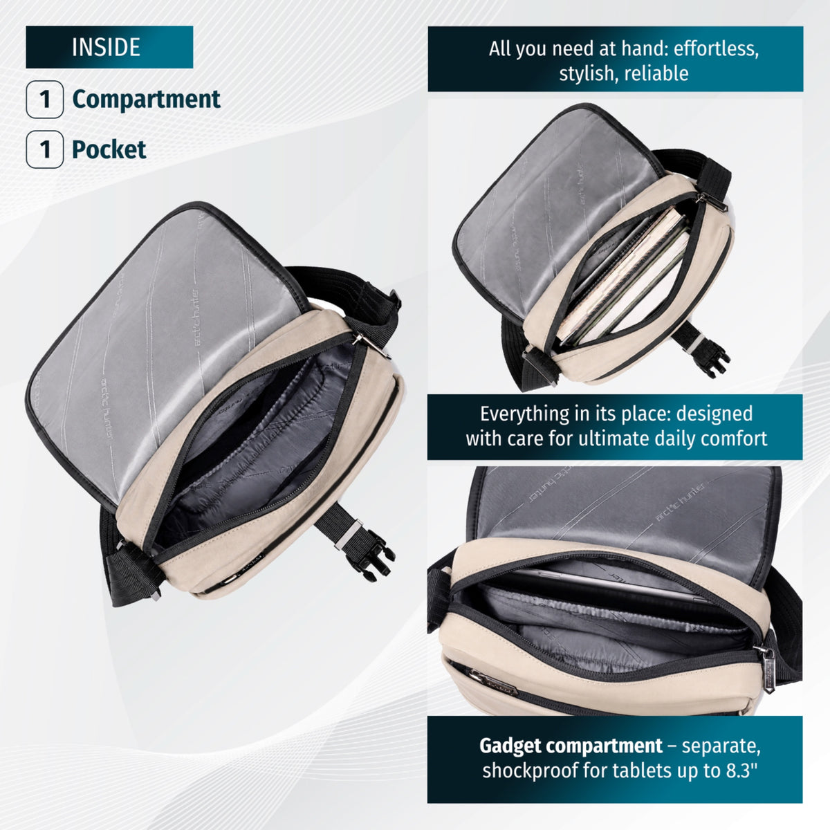 Crossbody Bag Arctic Hunter | Phone & Documents | Water resistant - Beige