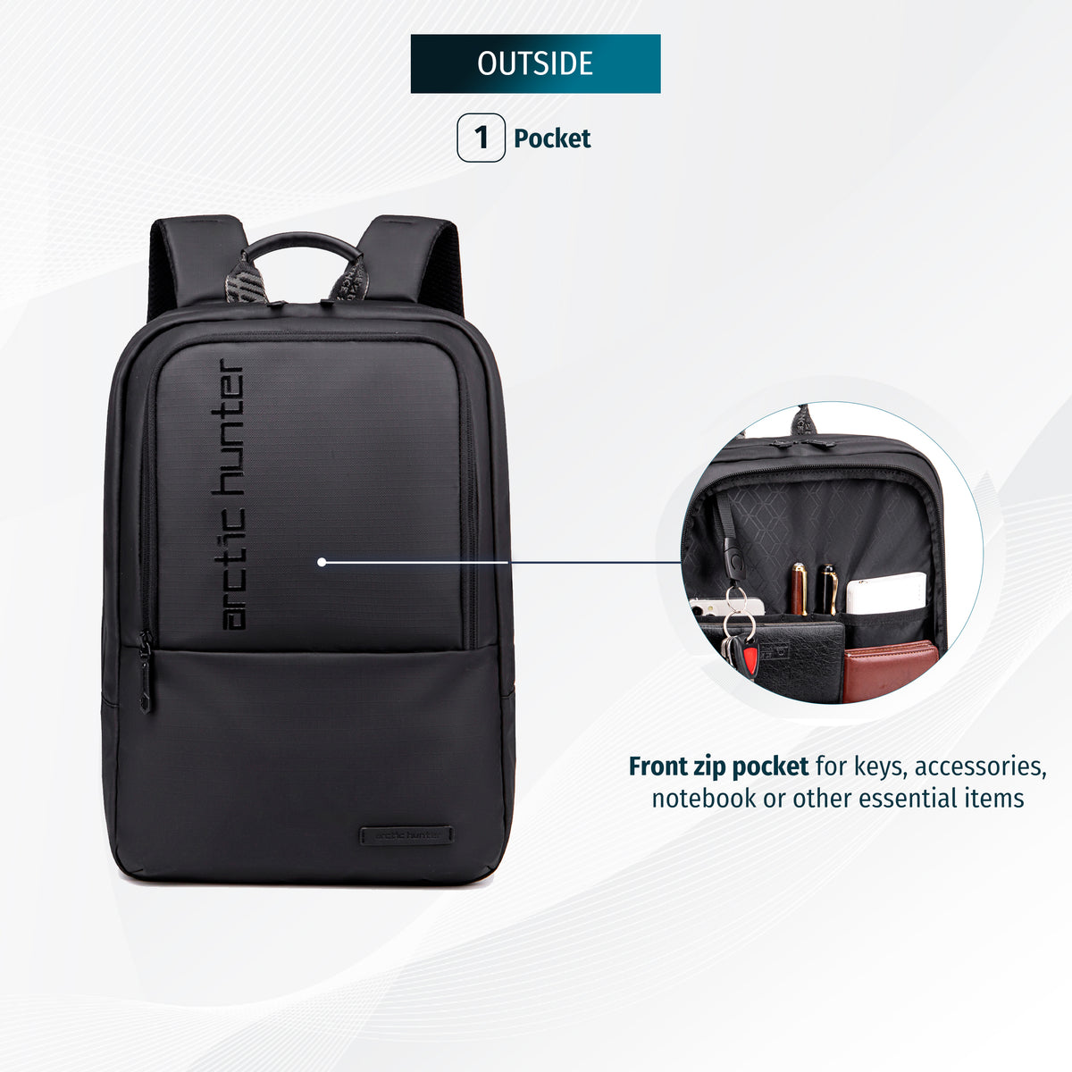 Expandable Laptop Backpack 15.6" Arctic Hunter | Expansion Feature | Work & College – Black