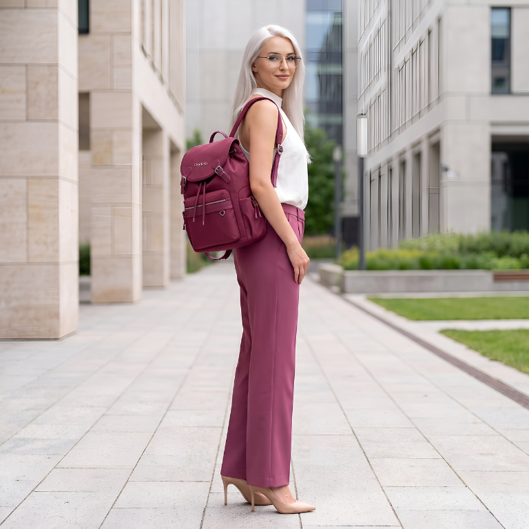 Plecak z klapą damski Chantria | 18L, 10 kieszeni | Laptop 15.6", iPad, A4 | Bezpłatny bagaż Ryanair, Wizz Air – Malinowy