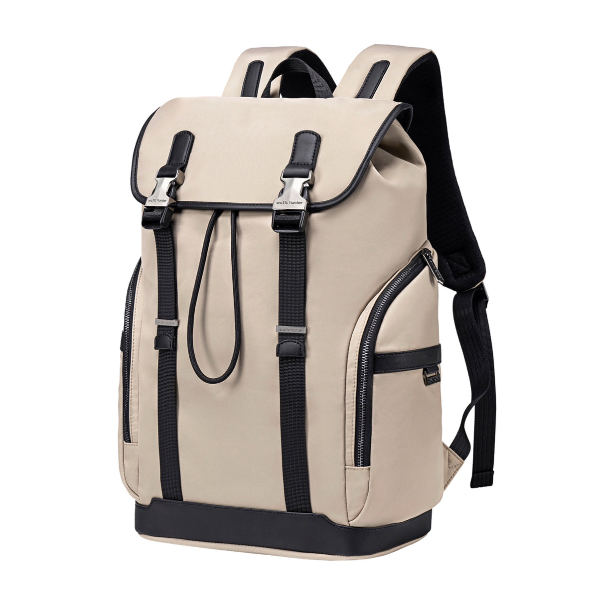 Plecak casual męski z klapą beżowy wiele kiszeni  laptop 15,6 pojemny 18 L