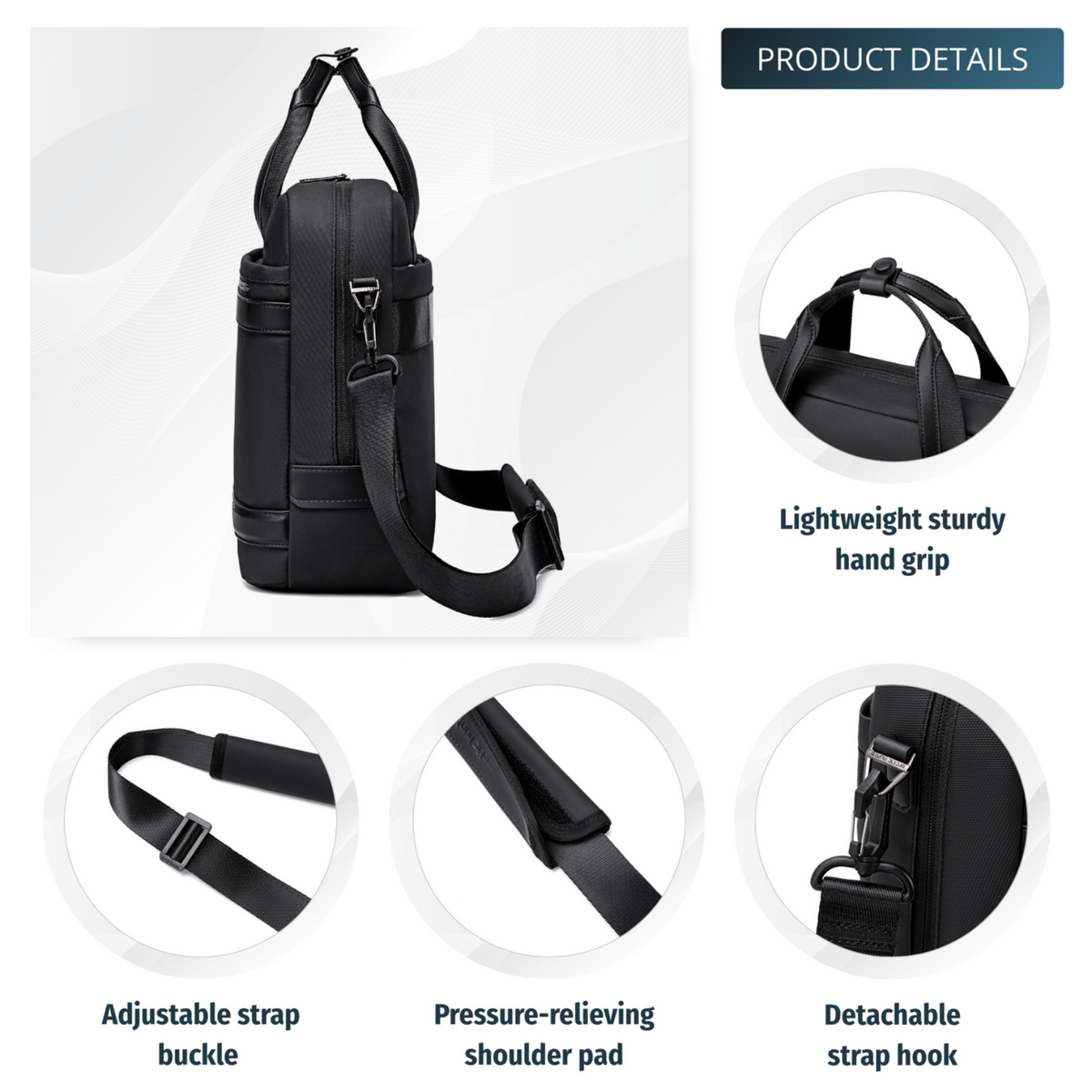 15.6" Laptop Shoulder Bag | Luggage Strap | Water-Resistant | Business Briefcase - Black