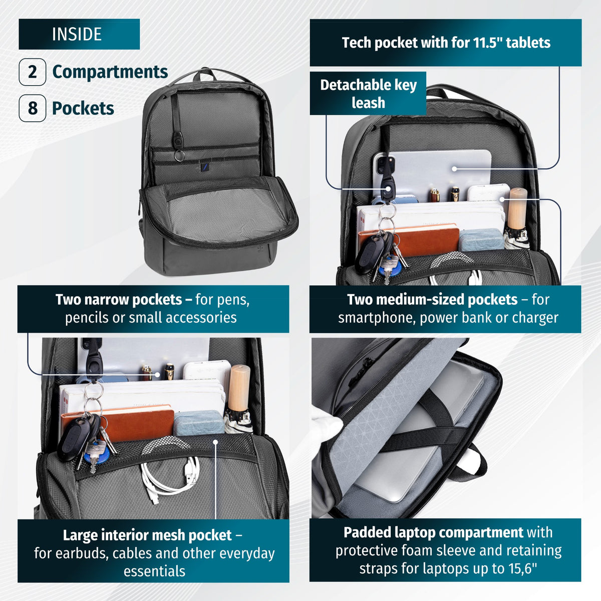 Plecak na co dzień Arctic Hunter | Laptop 15.6" | Wodoodporny poliester – Szary