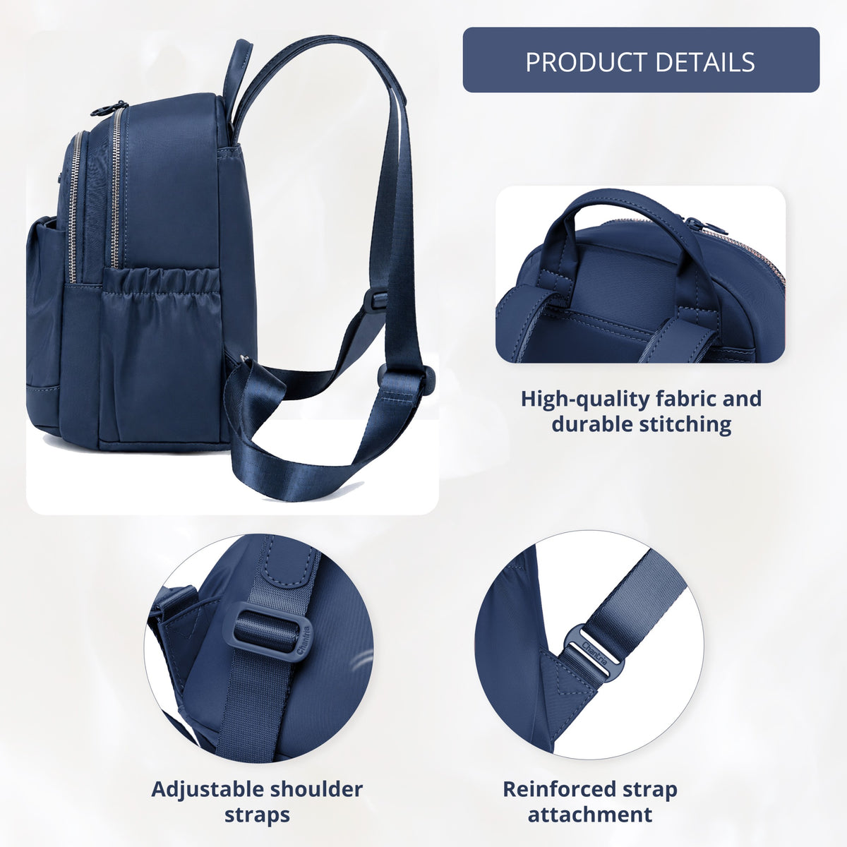 Compact Women's City Backpack Chantria | 2 Compartments, 10 Pockets | Fits 11" Tablet | Earbuds Case – Blue