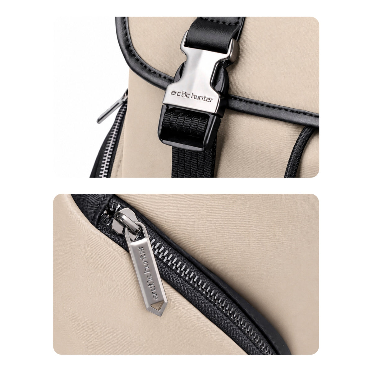 Plecak casual męski z klapą beżowy wiele kiszeni  laptop 15,6 pojemny 18 L