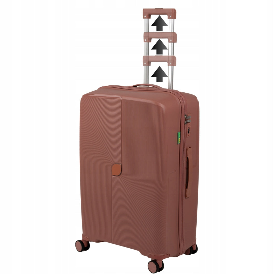 Duża walizka podróżna różowo-złota na kółkach - elegancka i pojemna walizka do samolotu Wowbag 7918 L rose gold
