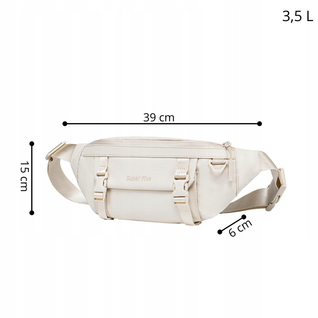 Women's white waist bag, urban waist and shoulder bag, youthful, stylish, waterproof, 3.5 L, Super Five FXB755White