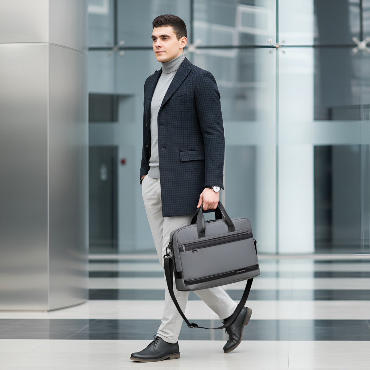 15.6" Laptop Shoulder Bag Arctic Hunter| Luggage Strap | Water Resistant | Business Briefcase – Grey