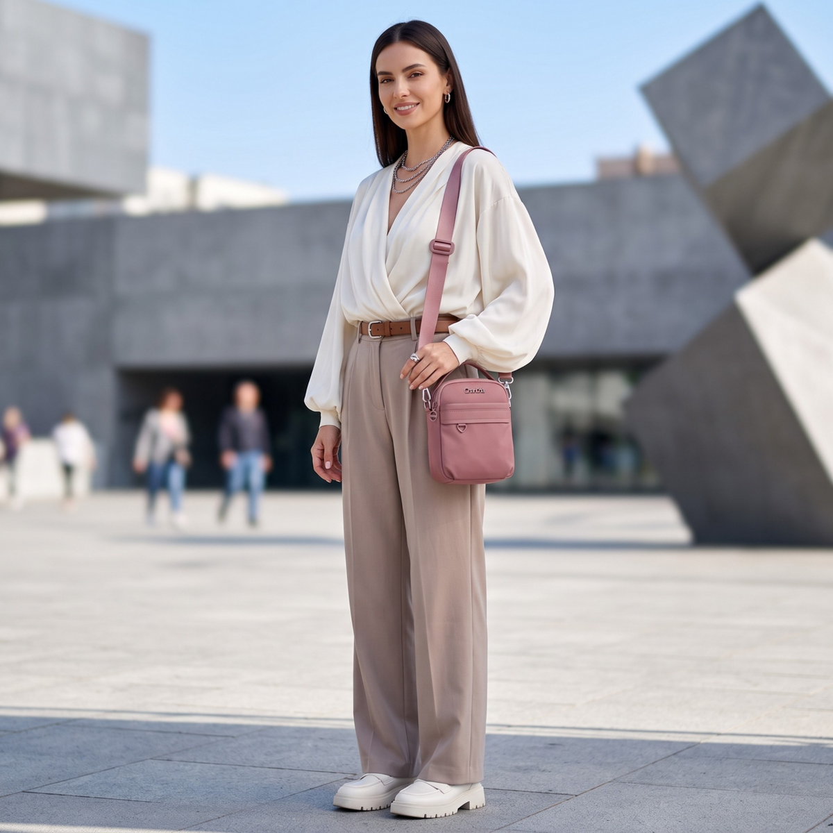 Torebka damska przez ramię crossbody Chantria | Na telefon, dokumenty i niezbędne drobiazgi | Wodoodporny nylon – Antyczna roza
