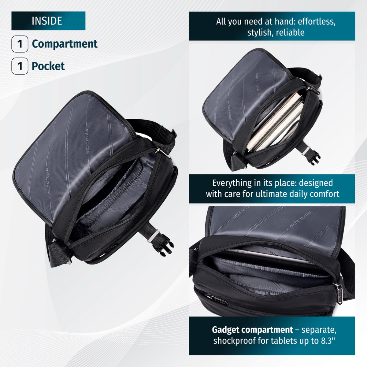 Crossbody Bag Arctic Hunter | Phone & Documents | Water resistant - Black