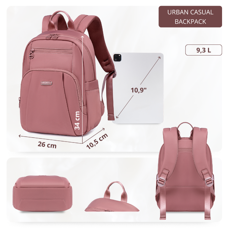 Women's Elegant City Backpack Chantria lightweight | Fits iPad Tablet | Waterproof Nylon – Antique Rose