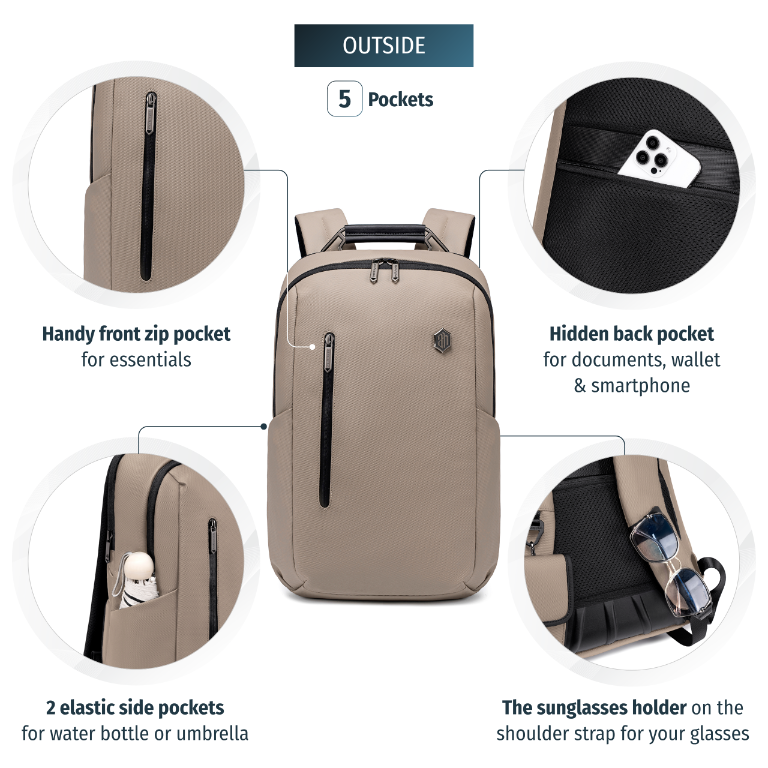 Smart City Work Travel Backpack | Laptop Storage 15,6"| USB Port – Beige