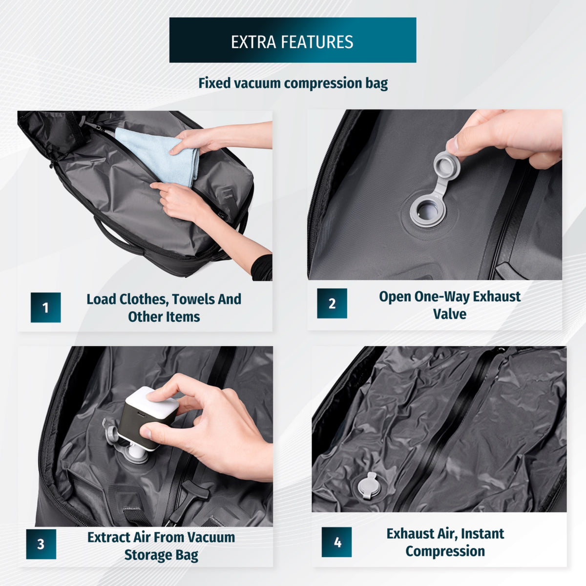 Modern Travel Backpack Arctic Hunter | Vacuum Compression Bag & Electric Pump | Spacious Storage | Laptop 15.6" - Black