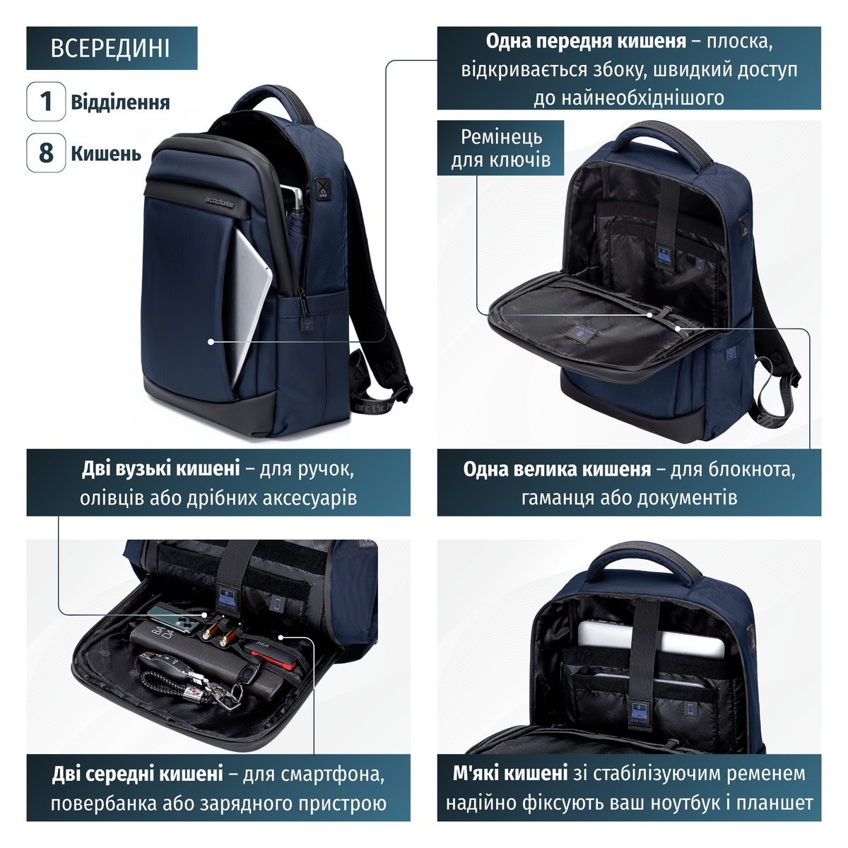Men's Work & Study Backpack Arctic Hunter | 15.6" Laptop | Water Resistant – Blue 03 #uk