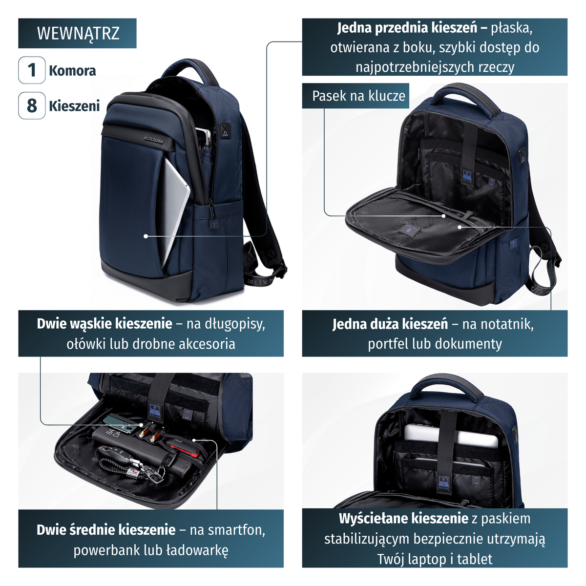 Men's Work & Study Backpack Arctic Hunter | 15.6" Laptop | Water Resistant – Blue 03 #pl