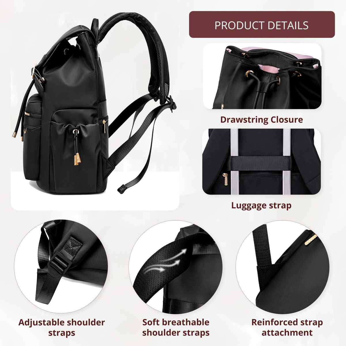 Plecak z klapą damski Chantria | 18L, 10 kieszeni | Laptop 15.6", iPad, A4 | Bezpłatny bagaż Ryanair, Wizz Air – Czarny