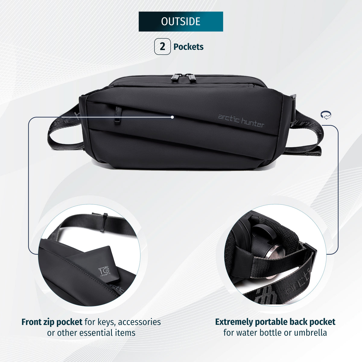Torba saszetka na pas i ramię Arctic Hunter | 2 komory organizer | Dokumenty i smartfon – Czarna
