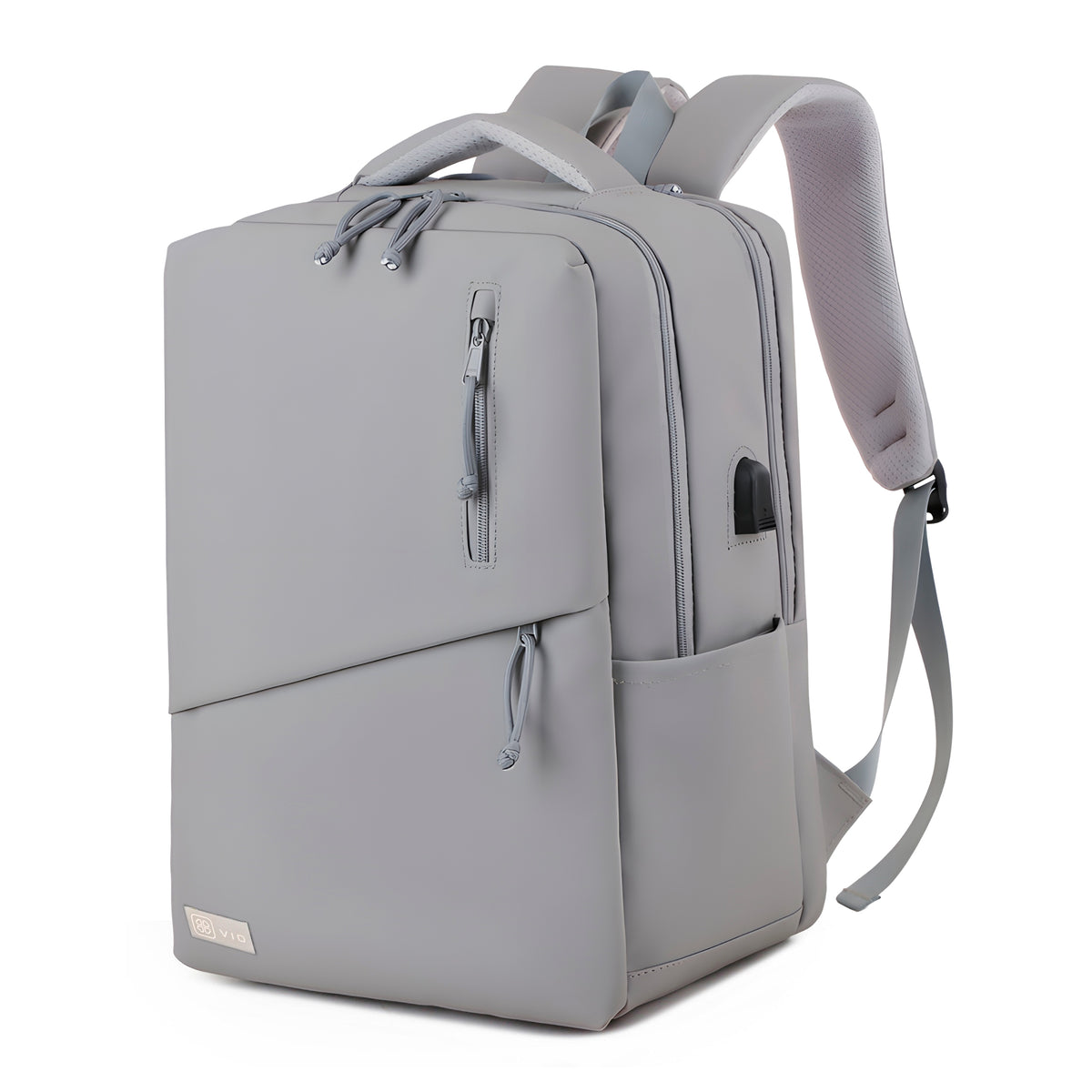 Youth School & College Backpack VIO | Fits 15.6 Laptop A4 | Built-In USB Port | Ryanair & Wizz Air Carry-On For Campus, University & Travel | Water-Resistant – Light Grey