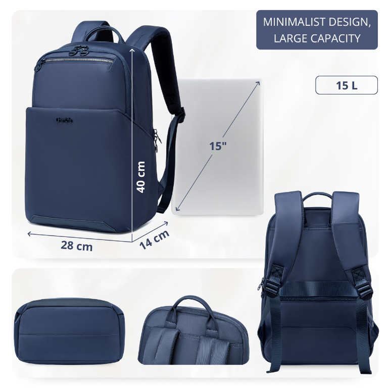 Plecak damski miejski Chantria elegancki | Na laptop 15,6" teczki A4 i książki | Do pracy na uniwersytet i styl biznesowy | Dwukomorowy | Pas na walizkę – Niebieski