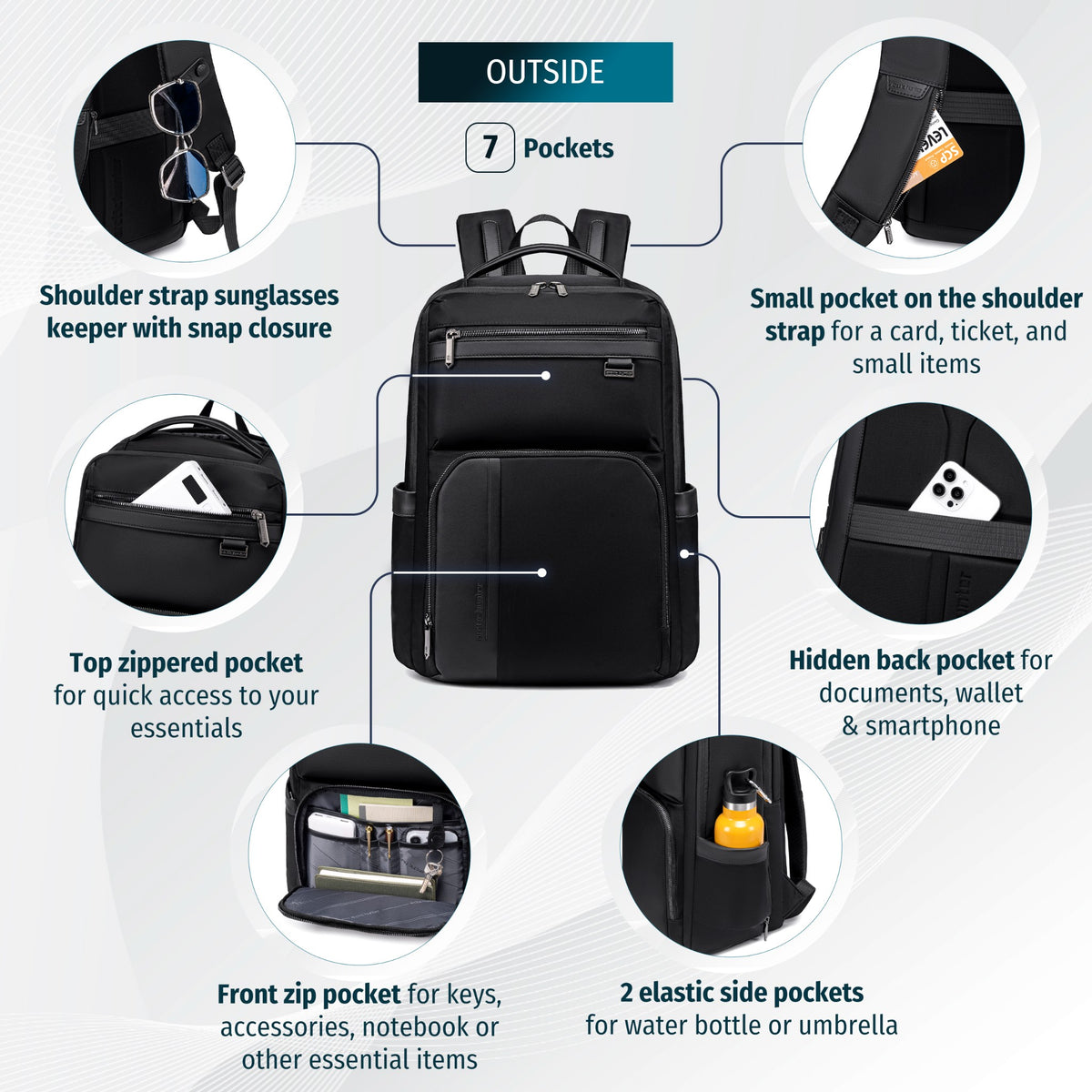 Arctic Hunter Functional Business & Travel Backpack | 15.6" Laptop Compartment | 17 Pockets – Black