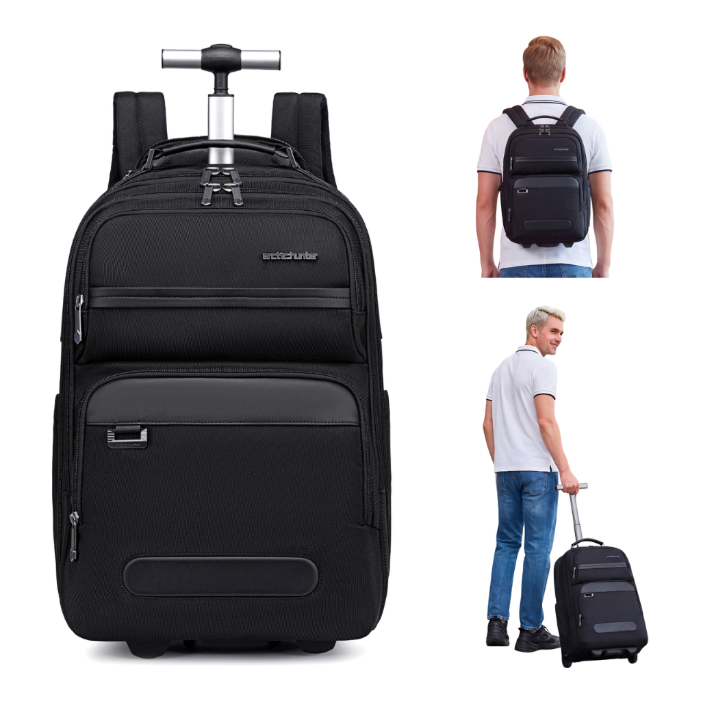 Plecak walizka na kółkach 2w1 Arctic Hunter | Rączka teleskopowa | Laptop 15.6" | 2 komory 12 kieszeni 27L – Czarny