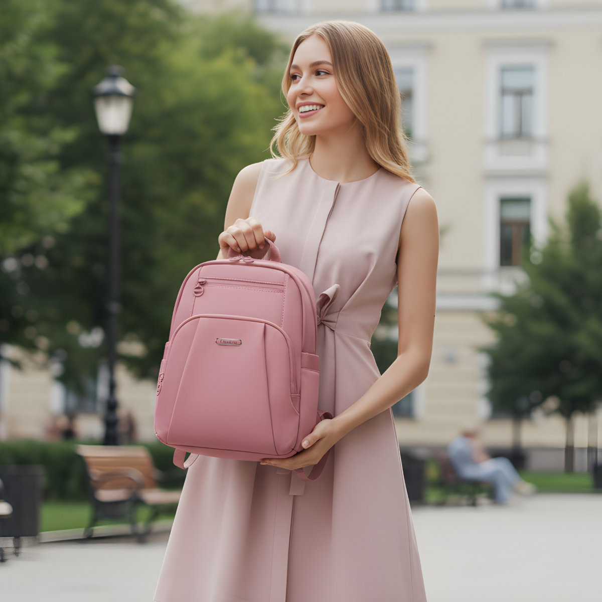 Women's Elegant City Backpack Chantria lightweight | Fits iPad Tablet | Waterproof Nylon – Antique Rose