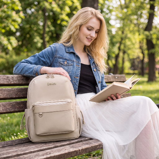 Women's City Backpack Chantria Elegant | Fits MacBook Air 13" & iPad | Smart Multi-Pockets & Anti-Theft | Everyday Casual & Travel | Luggage Strap – Beige