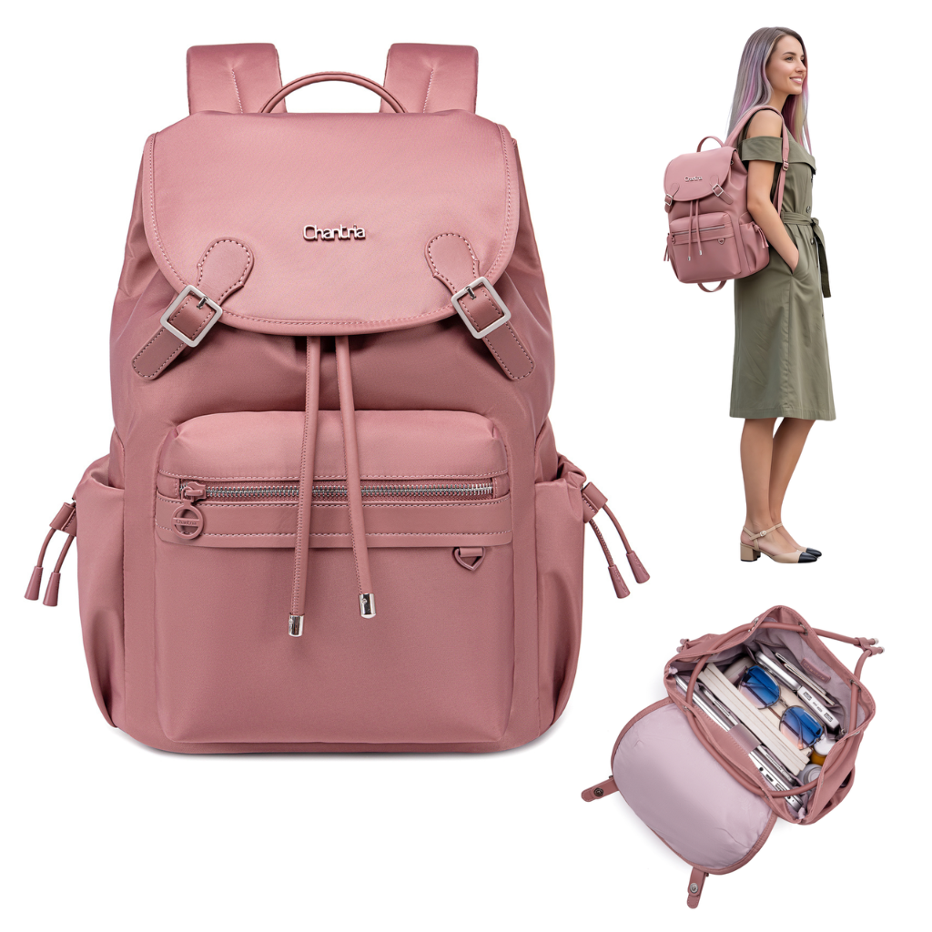 Жіночий рюкзак з клапаном Chantria | 18L, 10 кишень | Ноутбук 15.6", iPad, A4 | Безкоштовна ручна поклажа Ryanair, Wizz Air – Антична роза