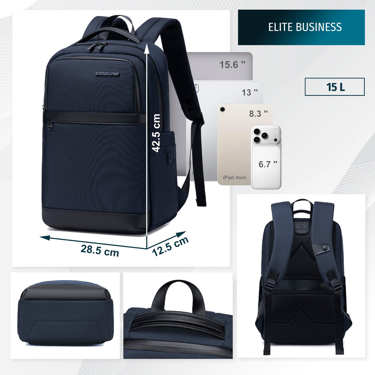 Business City Backpack Arctic Hunter | 15.6" Laptop | Water Resistant – Blue
